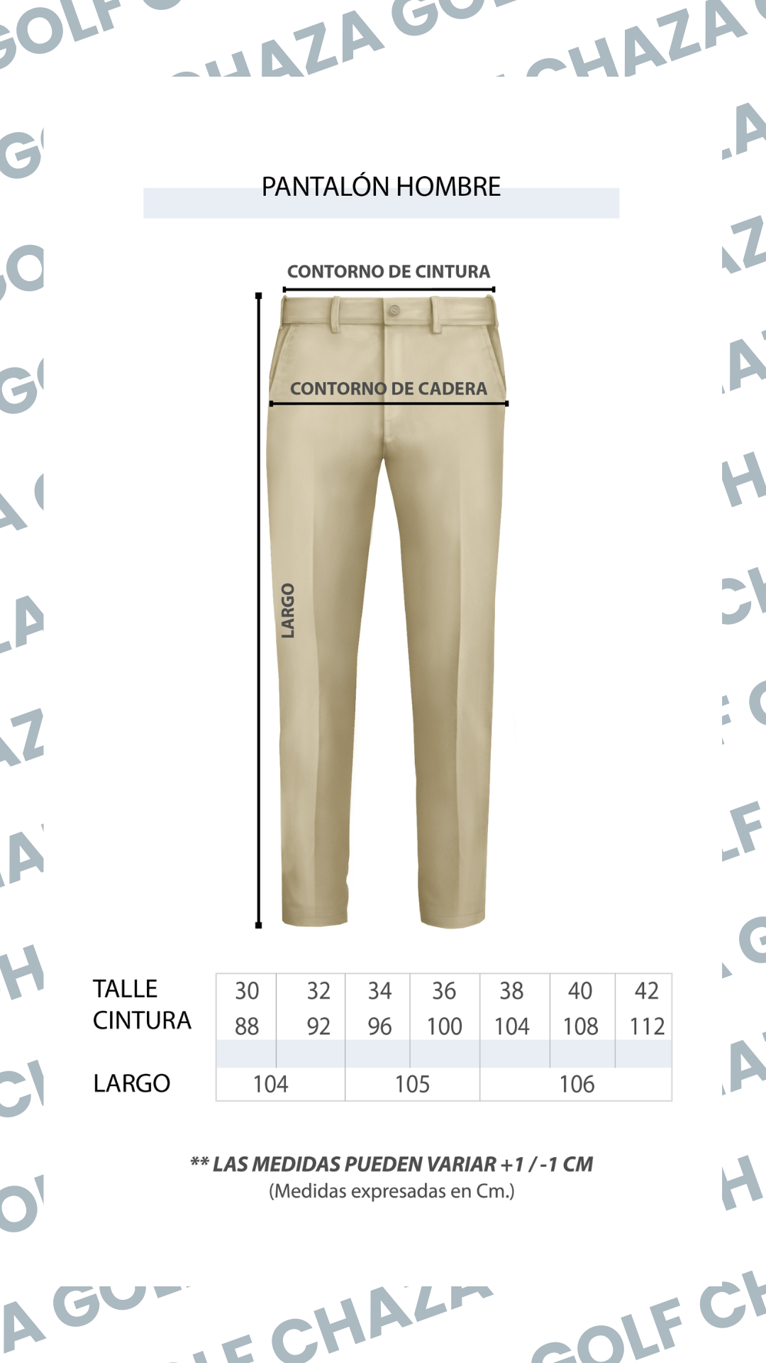 Talle Pantal&oacute;n Hombre